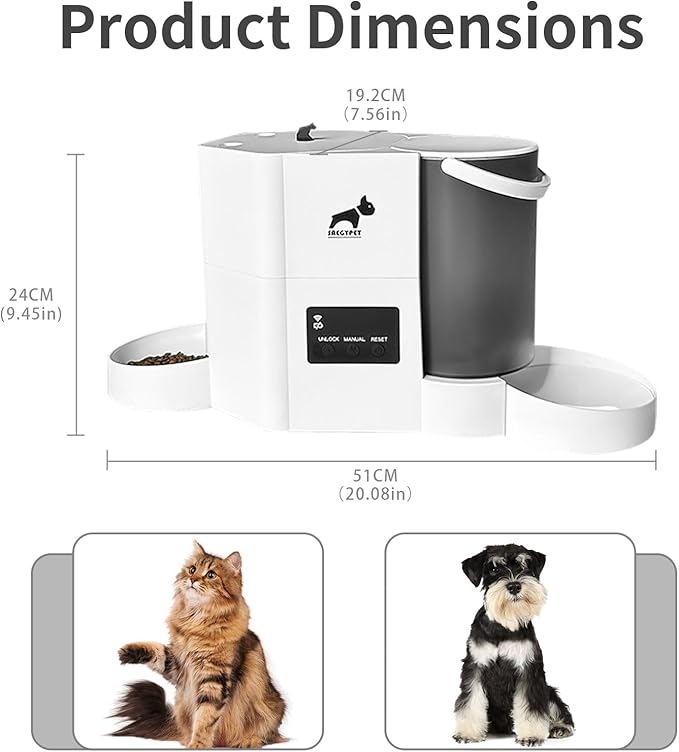 Automatic Cat Feeder 5G/2.4GHz WiFi Feeder and Waterer 2-in-1 Set for Pets, Pet Feeder up to 10Meals per Day, App-Controlled, 3L Food Tank & 2L Water Tank for Cats and Small Dogs