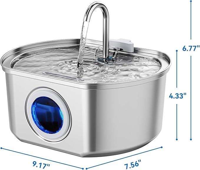 Vetiflow Water Bowl Original - Fresh Drinking Fountain for Dogs Cats,108oz/3.2L Automatic Dog Watering Dispenser Bowl - Pet Feeding & Watering Supplies - Water Level Window (8pcs Filter)