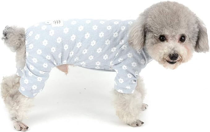 Floral Dog Pajamas Cat Pjs Sleepwear Breathable Soft Cotton Elastic Band Cat Apparel Pet Costume Rompers for Small Puppy Girls Shirts Doggies Jumpsuit Easy on Spring Summer Clothes Blue M