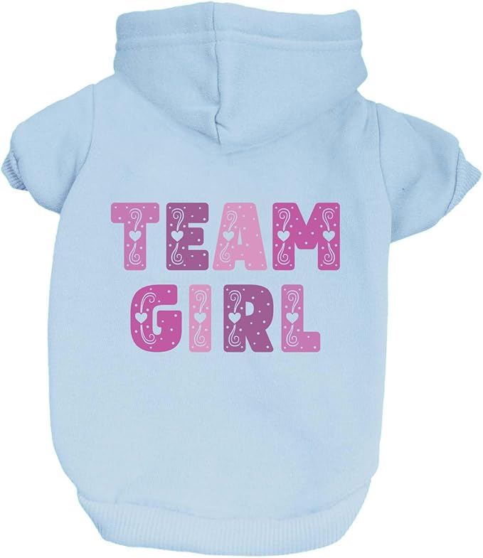 Team Girl Dog Hoodie | Fleece Lined |Leash Hole| Gender Reveal | Baby Announcement | Boy or Girl| Baby Blue, 3X-Large 1517