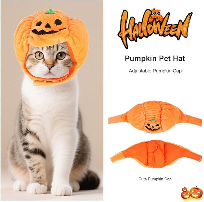 Cat Halloween Pumpkins Hat Dog Halloween Pumpkin Costume Adjustable Pumpkin Cap Cute Pet Headgear Hat Dress for Halloween Puppy Kitty Halloween Cosplay Costume