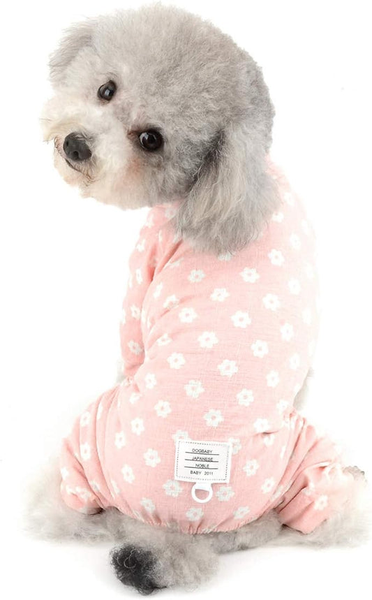 Floral Dog Pajamas Cat Pjs Sleepwear Breathable Soft Cotton Elastic Band Cat Apparel Pet Costume Rompers for Small Puppy Girls Shirts Doggies Jumpsuit Easy on Spring Summer Clothes Pink XL