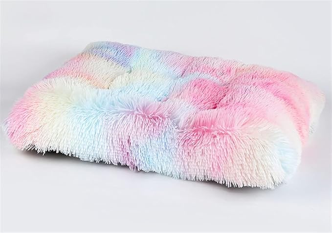 Long Plush Calming Pet Bed Cuddler Pet Bed for Dogs and Cats Fluffy Faux Fur Dog Bed with Anti Slip Bottom Machine Washable Pet Sleep Bed Crate Mat Gradient Colorful 2XL
