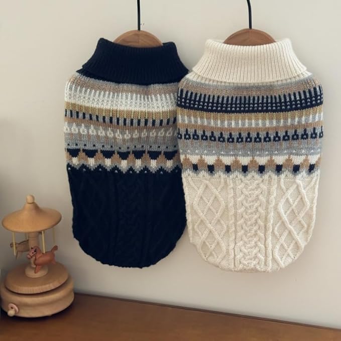 Knit Dog Sweater Turtleneck Cat Cold Weather Pullover Pet Vintage Cable Thick Warm Winter Clothes for X Small Dogs Cats Medium Pug Dachshund Yorkie (Navy, Small)
