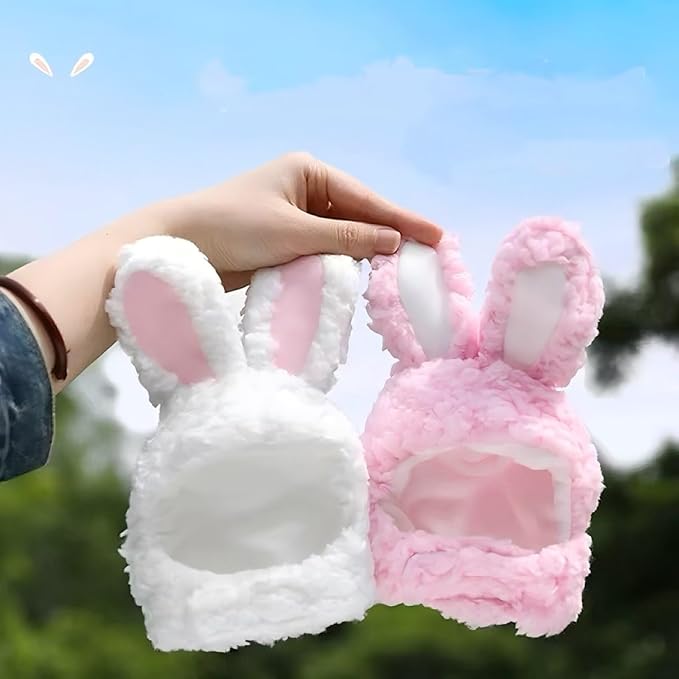 Rabbit Ears Hat for Cats & Small Dogs - Adjustable Plush Bunny Costume Headband for Easter, Halloween & Pet Party Dress Up (White)