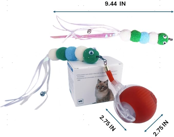 Newly Interactive Cat Toy Ball with Funny Tail and Bell-Automatic Movement for Indoor Cats, 3 Speeds Rechargeable Cat Entertainment Toys for All Cats to Keep Them Curious (Red)