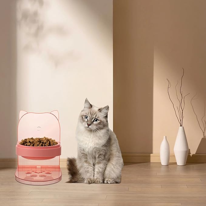 Elevated Pet Food Bowl Stand with Raised Pink Plastic Cat and Dog Feeder Bowl Anti-Spill Design for Small Pets Puppy Feeding and Watering Supplies