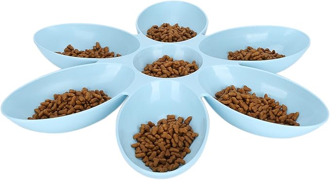 Multipurpose Cat Food Bowl Cat Food Bowl Flower Petals Shaped Cat Water Bowls Non Slip Food‑Grade Flower Petals Shaped 6 Grids Pet Feeding Bowl for Food and Water (Blue)