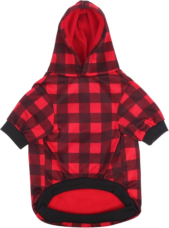 Plaid Dog Sweaters Hoodies Sweatshirts for Dogs Cats, Warm and Soft Cold Weater Coats for Christmas (Red, X-Small)