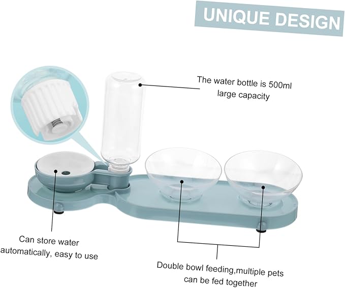 Totority Pet Feeder Double Tilt Bowls and Automatic Water Dispenser for Cats Cat Water Bottle Easy to Clean Portable and Lightweight Design