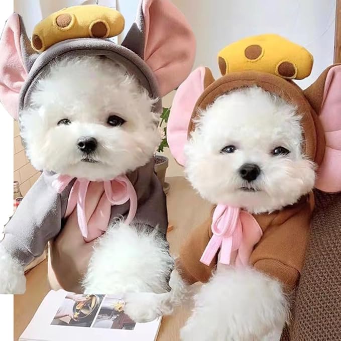 Pet Clothing Dog Transformation Frog Hoodie Autumn and Winter Warm Small Large Dog Method Dou Cat Bullfighting Clothes (Dark Gray Mouse,L)