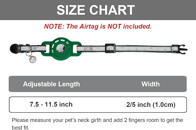 Reflective Cat Collar with Airtag Holder Breakaway Safety Airtag Kitten Collars with Bell for Male Female Boy Cats,Dark Green