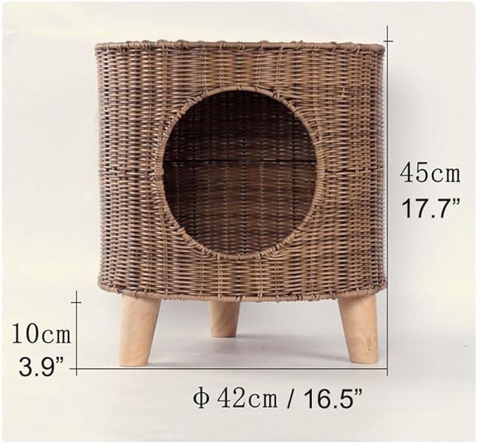 Antique B Elevated Rattan Pet Bed - Breathable Double Layer Cat Villa, Dog Bed House, Outdoor Cat Furniture
