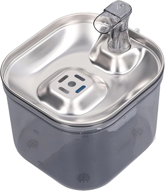 Pet Water Fountain, Stainless Steel Automatic Cat Water Fountain with Ultra Quiet Pump Filter Visible Level for Cats Dogs Multiple Pets