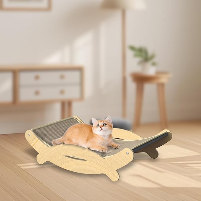 Sisal Cat Scratcher Bed Hammock Wood Frame Kitten Scratch Pad Lounger Furniture Protector 23.23x11.81x5.91inch