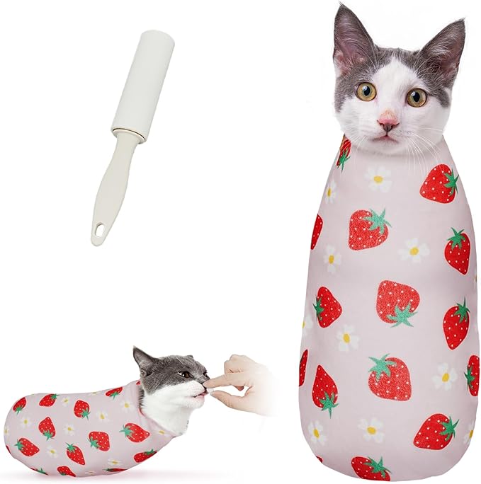 Cat Wrap for Cutting Nails, Self-Adhesive for Grooming, Anti-Scratch Cat Swaddle Wrap for Medicine, Nail Clipping, Teeth Brushing, Ear Cleaning
