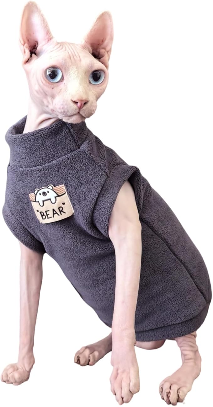 Sphynx Cat Clothes Hairless Cat Warm Fleece Vest Elastic Winter Sweater Outfit, Pet Clothes for Sphynx Cat Coat for Cats and Small Dogs Apparel, Hairless cat Shirts Sweaters (Blue Grey, Small)