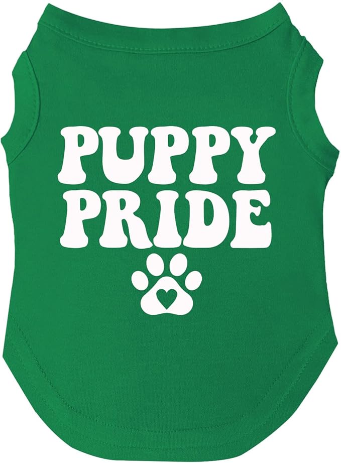 Puppy Pride Dog Tee Shirt | Sleeveless | Sizes for All Ages and Breeds | Pride Day | LGBTQ+ | Rainbow | Parade |Green, Medium 740