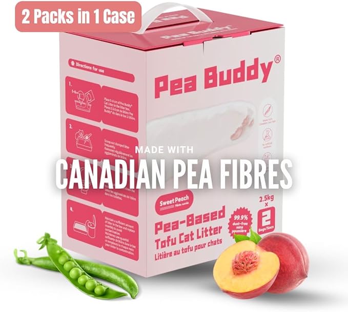 Pea Based Tofu Cat Litter, Dust Free Cat Litter, Low Tracking, and Natural Odor Control, Flushable (2 Bags, Sweet Peach)