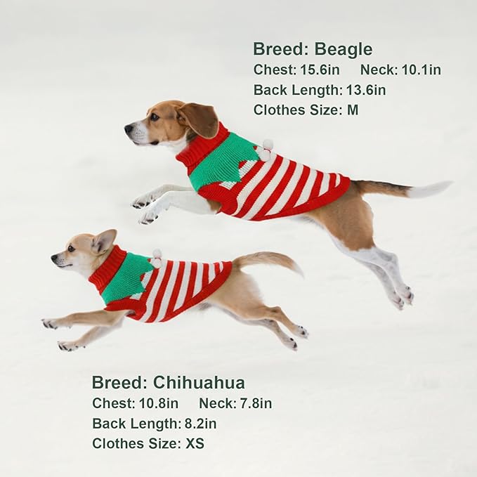 Dog Sweater Knitted for Small to Large Dogs Boy Girl, Classic Turtleneck Dog Christmas Sweaters, Warm & Soft Pet Clothes for Winter (Santa Stripe, M)