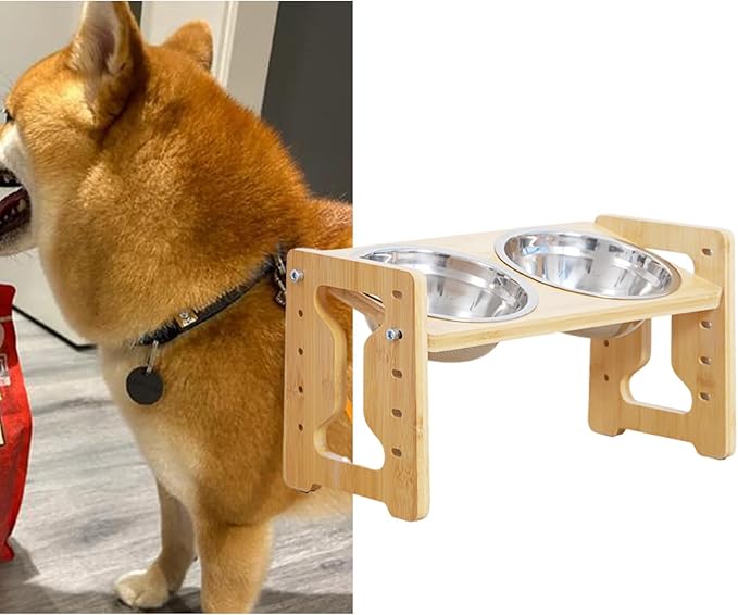 Elevated Cats Dog Feeders 5 Stage Adjusting Feeding Bowl with Nonslip Wooden Base for Small Breeds Cats Feeding Watering Adjusting Height Pet Food Bowl