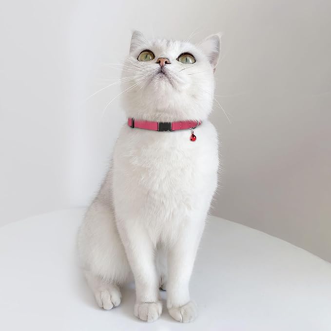 Muromto Breakaway Cat Collar Leather Soft Adjustable Pet Kitten Collars with Bell Pink Brown Blue Green Red (Pink)