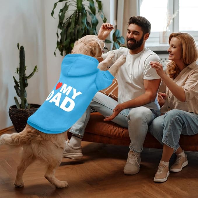 Dog Sweater Dog Hoodie Cold Weather Dog Coat Hooded Sweatshirt for Puppies,Cats, Small Medium Large Dogs (Blue(I Love My Dad), Medium)