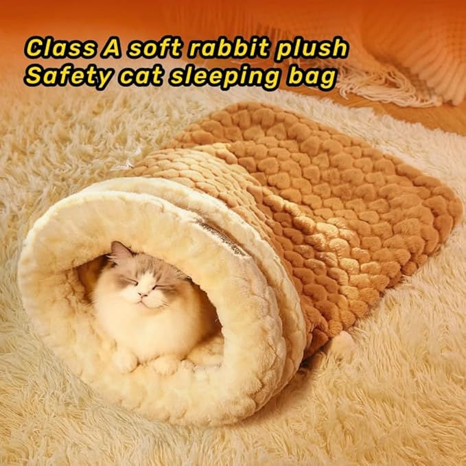 Winter Warming Cat Sleeping Bag，Soft Plush Sleeping Bag for Indoor Cats，Cozy Pet Nest for Cats and Dogs, Portable Calming Pet Nests，Cat Cave Bed Self Warming Bed (2 pack，C-Grey, Medium（18 *15.5 in）)