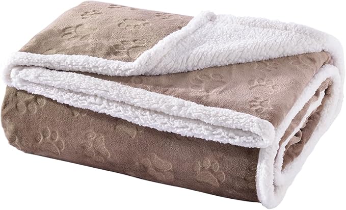 Qeils Waterproof Blanket for Bed, Dog Blankets for Large Dogs, Waterproof Cat Blanket Washable, Soft Sherpa Fleece Puppy Blanket, Reversible Throw Protector for Couch Car, 50"X60", Taupe