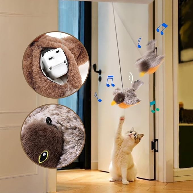 AIIONP Interactive Chirping Bird Cat Toy, 2025 Upgrade Flying Bird Cat Toys, Rechargeable Flapping Birds Interactive Cat Toy, Automatic Moving Simulation Birds Interactive Cat Toy for Indoor Cats (D)