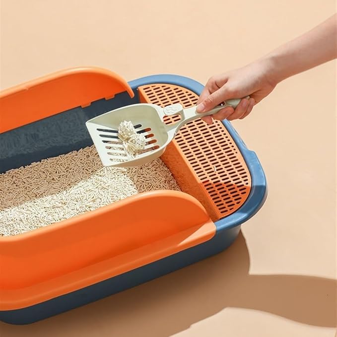 Pet Supplies, Splashproof Semi-Closed Cat Litter Box, Rectangle Pan for Cats(Orange,Large)