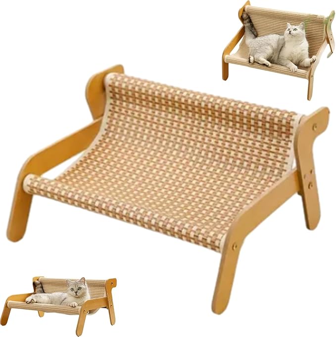 The Claw Lounge, 2 in 1 Cat Hammock Lounge, Wear-Resistant Scratching Pad Lounge Chair, Pet Furniture Sofa Shaped, Cute Large Scratch Mat Scratching for Playing (Khaki1)