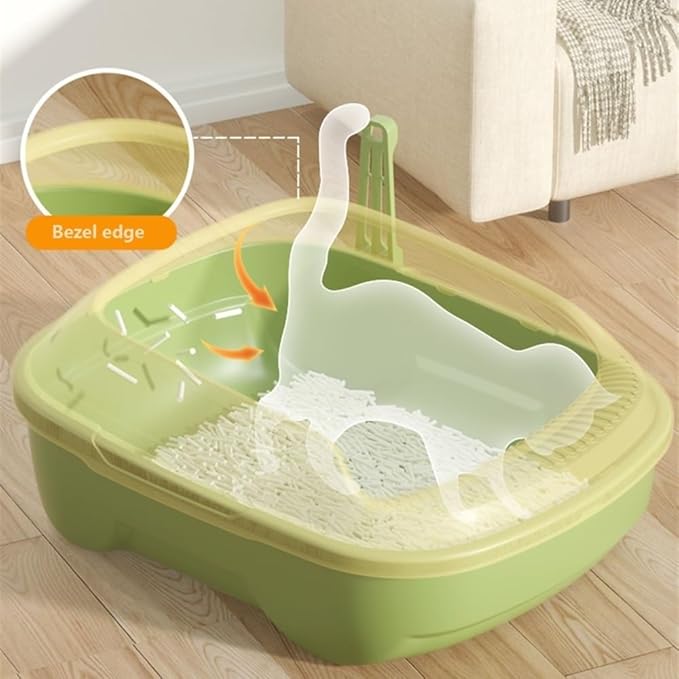 Pet Supplies, Open Top Cat Litter Box with Scoop, High Side Sifting Tray for All Cats(Green)