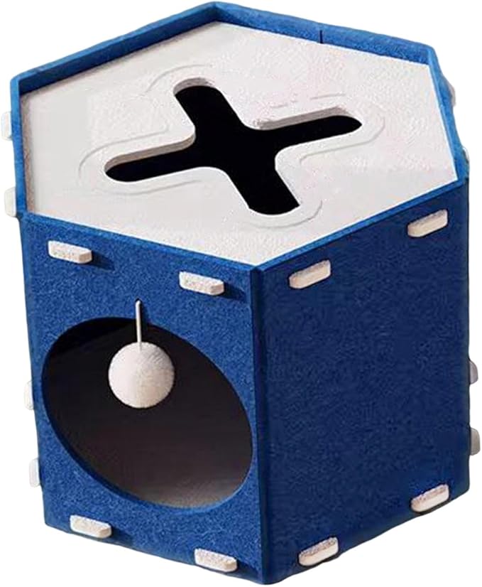 Cat House, Hiding Bed, Tunnel-Like Furniture, Scratch-Resistant, with Hole, Foldable, Stable Construction, Encourages Exercise, Suitable Fo, Blue