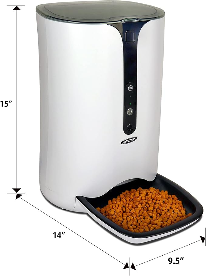 Lentek Smart Pet Feeder - Auto Dry Feeding Dispenser for Cat & Dogs with 720p HD Camera & Timer, Alimentador, Programmable, WiFi, Smartphone Control, Automated Portion Controlled, 10 Oz Capacity