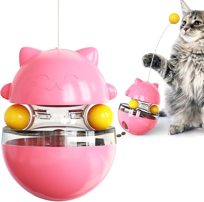 Interactive Cat Toy for Indoor Cats Wobble Treat Dispenser Ball Kitten Food Dispenser & Puzzle Feeder Balls & Enrichment Toys & Mental Stimulation Interactive Brain Game (Pink)
