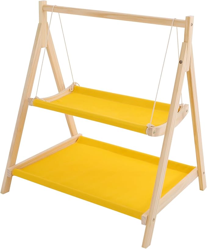 Cat Hammock Bed, Double Layer Indoor Bunk Cat Swing Bed, 28 x 22.4 x 32.3 Inch Pet Bed Washable Pet Hanging Cat Bed Elevated Cat Bed for Homes, Pet Stores, Catteries, Balconies (Yellow)