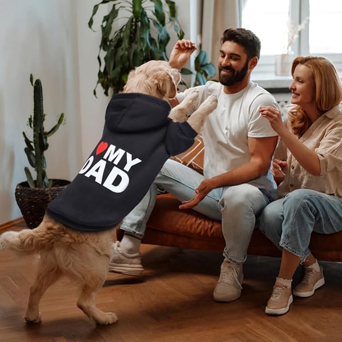 Dog Sweater Dog Hoodie Cold Weather Coat Hooded Sweatshirt for Puppies,Cats, Small Medium Large Dogs (Black (I Love My Dad), Medium/Large)
