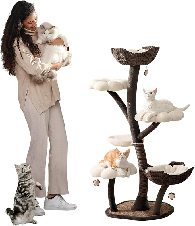 59In Flower Shaped Cat Special Shelf with Scratching Posts Cats Tree Decorative Climbing Tower Dtachable Multi Level Pets Furniture for Large & Multi-Cats Homes