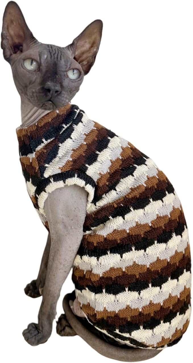 Sphynx Cat Clothes Hairless Cat Vest Elastic Cat Sweater Outfit, Pet Clothes for Sphynx Cat Coat for Cats and Small Dogs Apparel, Hairless cat Shirts Sweaters (Chestnut, Large)