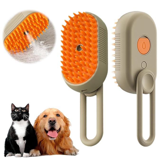 2026 New Cat Steam Brush, 3 in 1 Pet Steam Groomer Comb, Rechargeable Pet Steam Groomer Brush for Massaging and Cleaning Shedding Pets Hair, Anti-Static Hair Removal Comb for Cats Dogs (Khaki)