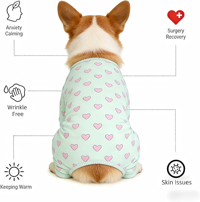 Dog Pajamas Polyester Dog Pajama Cozy Dog Pjs Soft Dog Onesie Pajamas for Dogs Stretchy Dog Pajamas Dog Clothes with Heart Pattern, X-Large
