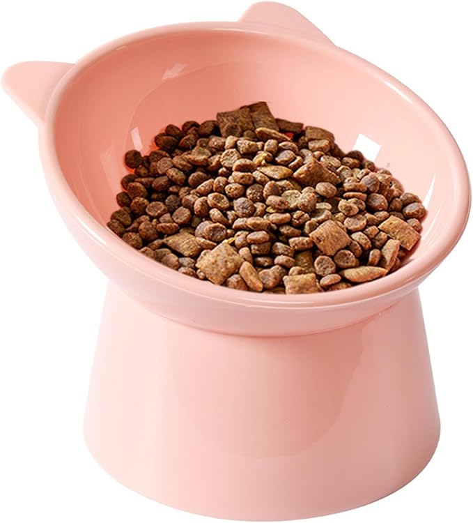 Raised Cat Food Bowl, 15° Tilted Whisker Friendly Dog Water Bowl Anti Vomiting Pet Dishes Puppy Ergonomic Feeding Set Supplies for Cats and Puppies (Pink)