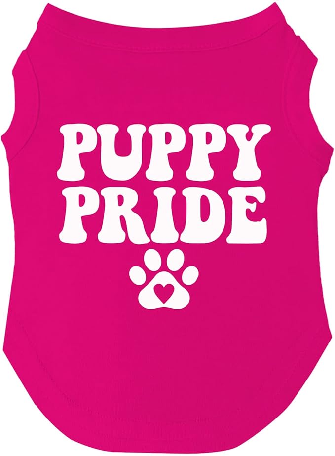 Puppy Pride with A Heart LGBT Pride Month Dog Tee Shirt | Sleeveless | Sizes for Puppies, Toys and Large Breeds (Hot Pink, 4X-Large 740)