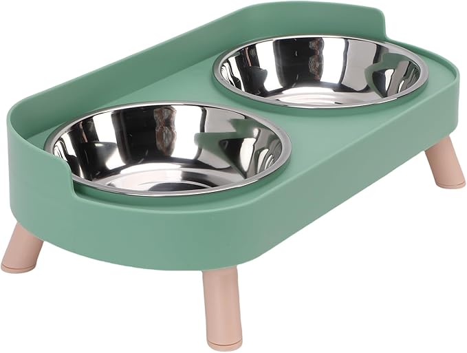 AYNEFY Elevated Cat Bowl,Tilt Proof Stainless Steel Integrated Double Elevated Pet Water Food Bowl Raised Cat Food and Water Dish for Cats and Small Dogs (Avocado Green)