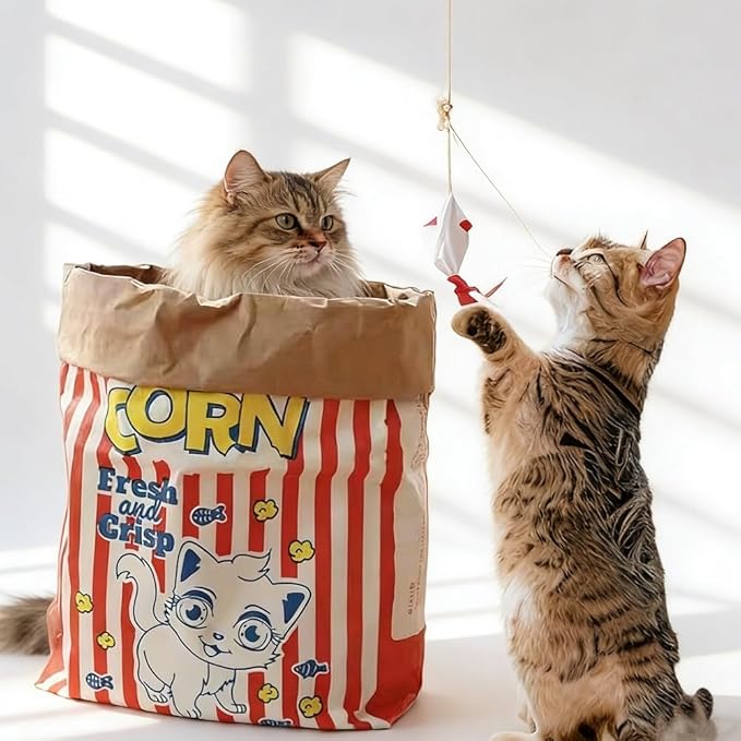 Cat Crinkle Bag Toy Giant Paper Bag Tunnel for Indoor Cats, Collapsible 29.53 * 13.78inch Interactive Hideaway with Crinkle Sound for Kittens, Rabbits, Ferrets