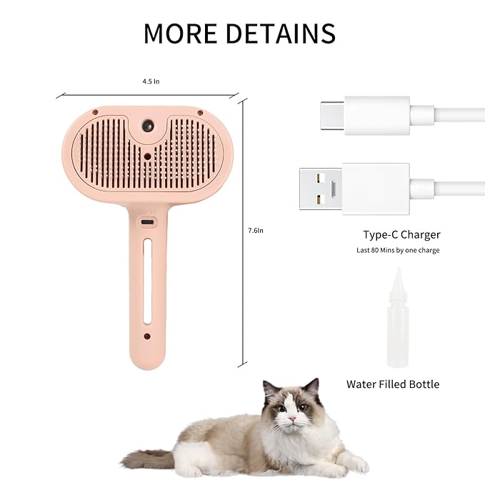 ORIGENCE Cat Steam Brush for Long Haired Cats, Dog Brush for Shedding Pet Grooming, Self Cleaning Hair Removal Comb, Pink