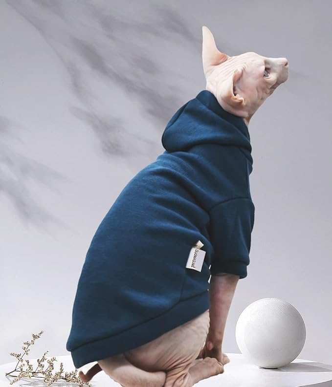 Sphynx Cat Clothes - Thick Warm Soft Hoodie Vest for Devon, Cornish, Peter Bald, Small Kitten (Large)