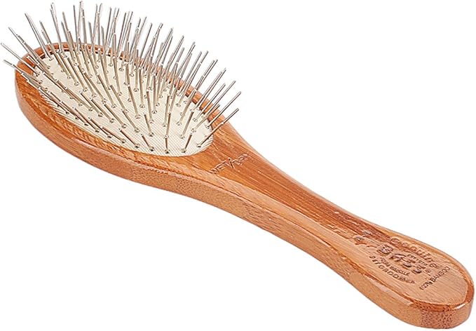 Bass Brushes Small Oval Wire Pet Brush with Bamboo Wood Handle