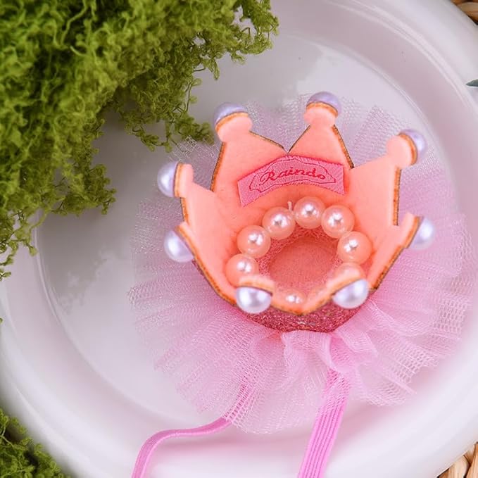Adjustable Dog Cat Kitten Bday Hat for Pet Birthday Party Hats with Lace Crown Dog Birthday Hat for Boy Girl Dogs Cat Birthday Party Hat with Pearls for Pet Pink Birthday Hats for Pets